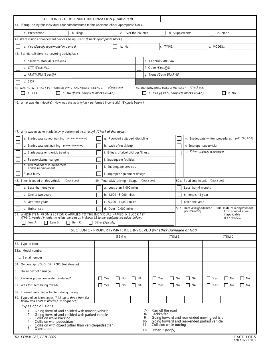 DA Form 285 Technical Report of U.S. Army Ground Accident, Page 3