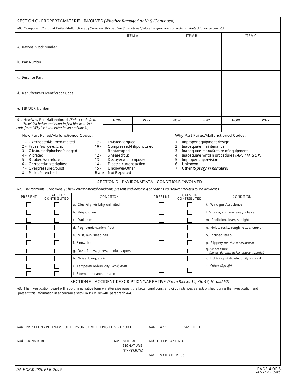 DA Form 285 - Fill Out, Sign Online and Download Fillable PDF ...