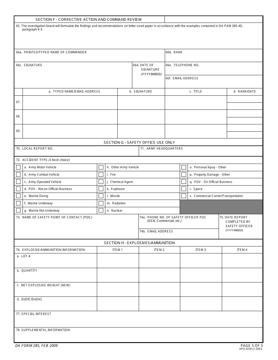 DA Form 285 Technical Report of U.S. Army Ground Accident, Page 5