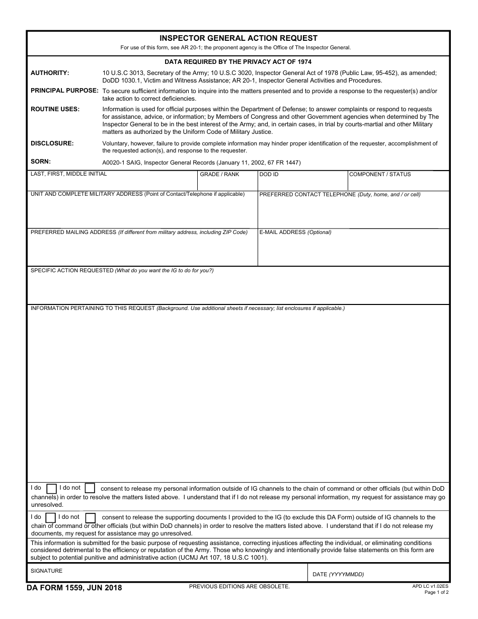 Printable DA Form 3433