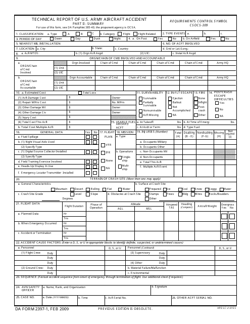 DA Form 2397-1 Technical Report of U.S. Army Aircraft Accident Part II - Summary