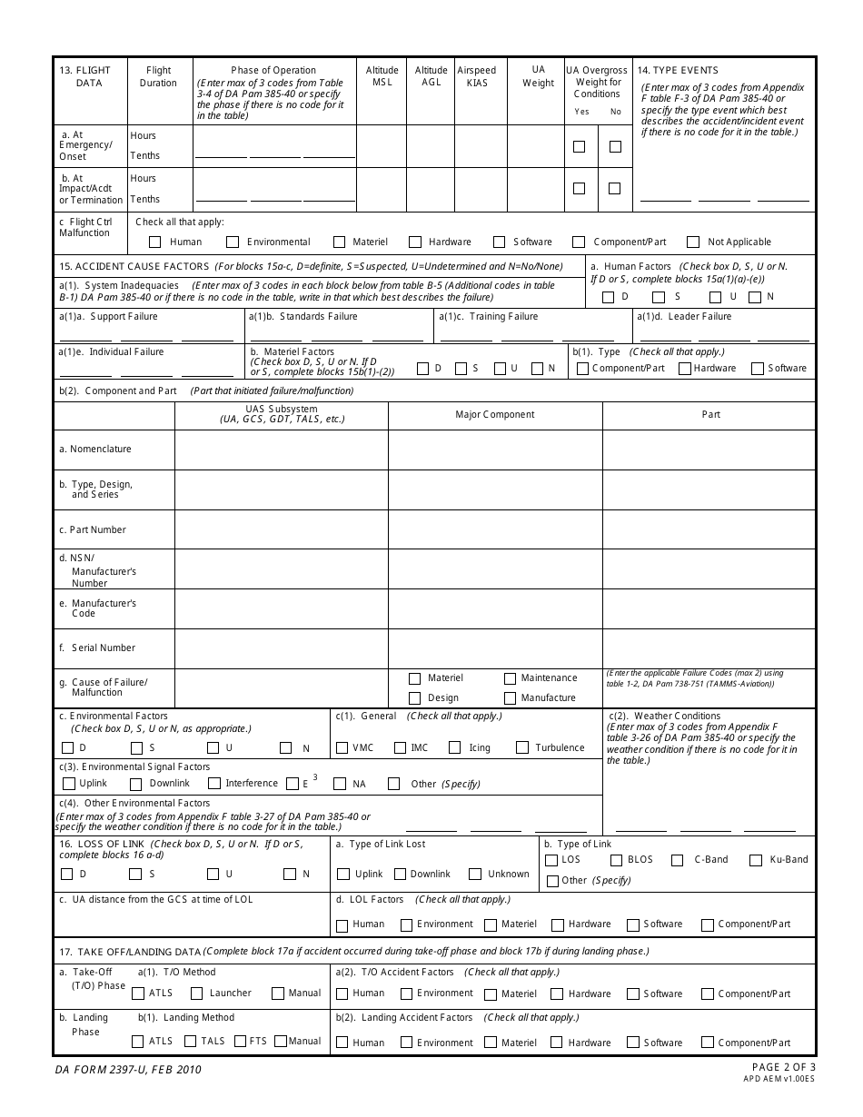 DA Form 2397-u Unmanned Aircraft System Accident Report (Uasar), Page 2