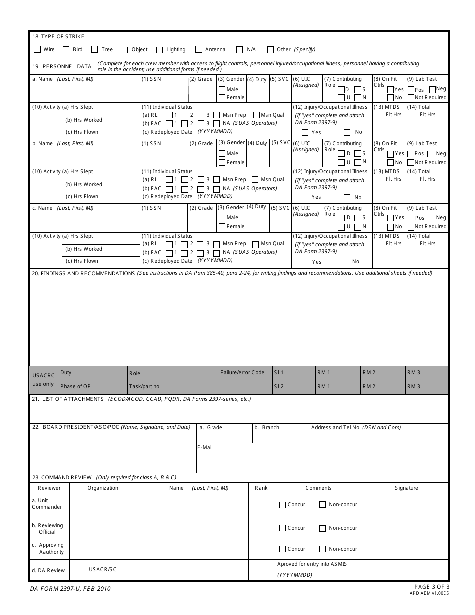DA Form 2397-u Unmanned Aircraft System Accident Report (Uasar), Page 3