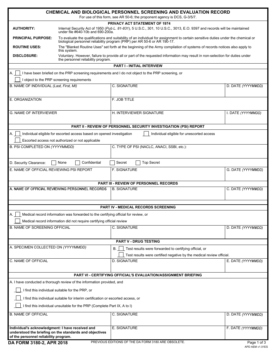 DA Form 3180-2 - Fill Out, Sign Online and Download Fillable PDF ...