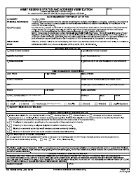 DA Form 3725 Army Reserve Status and Address Verification