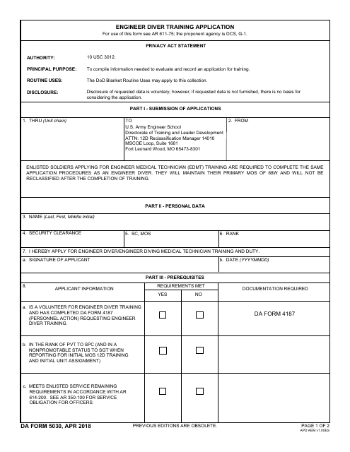 DA Form 5030  Printable Pdf
