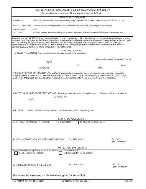 DA Form 7279-1  Printable Pdf