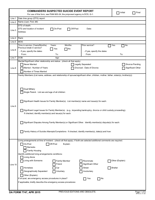 DA Form 7747  Printable Pdf