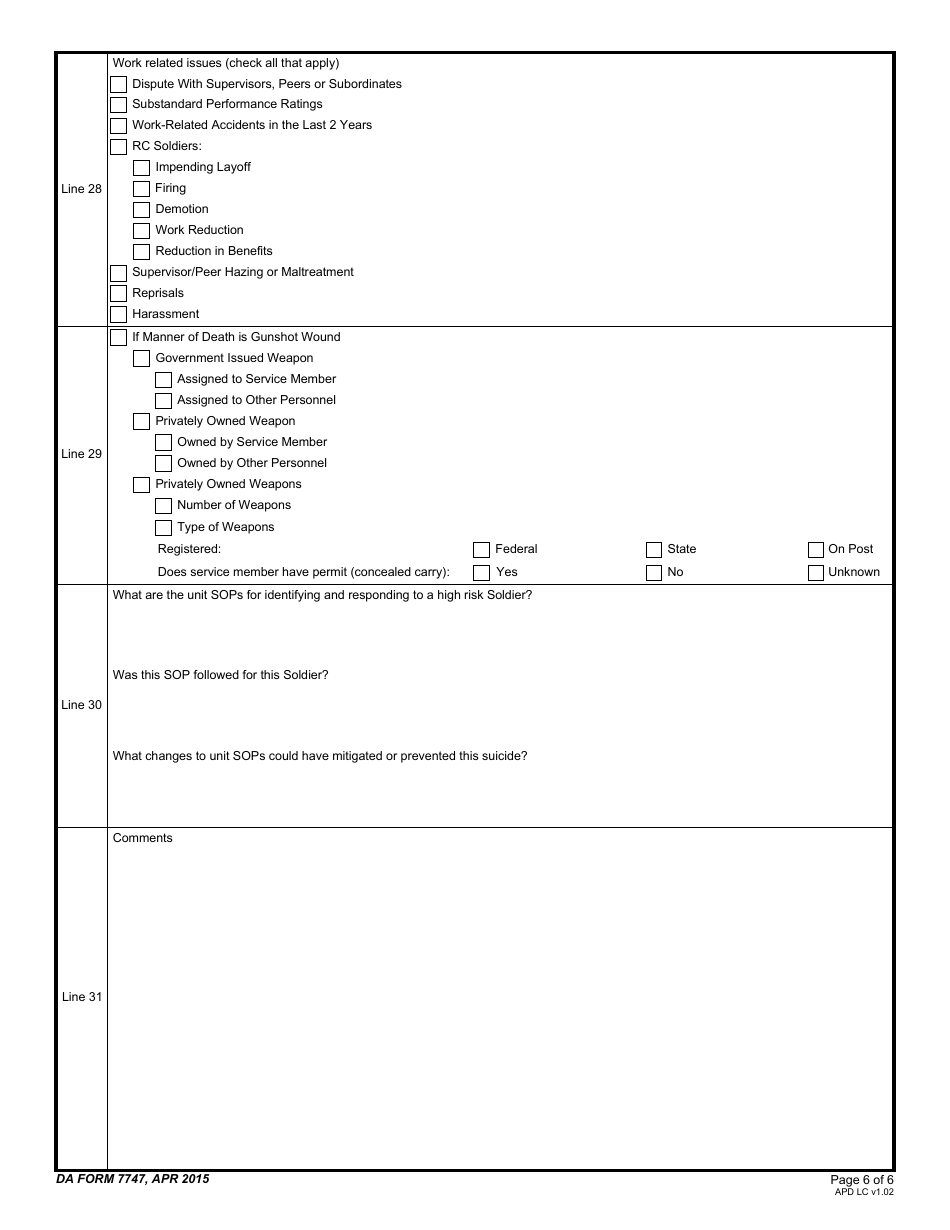 DA Form 7747 Commanders Suspected Suicide Event Report, Page 6