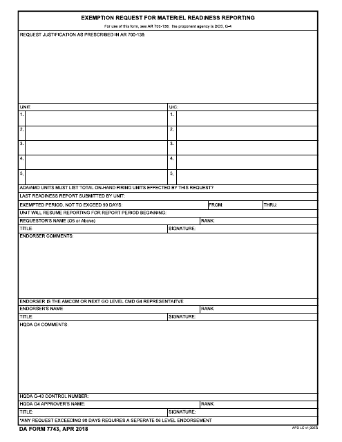DA Form 7743  Printable Pdf