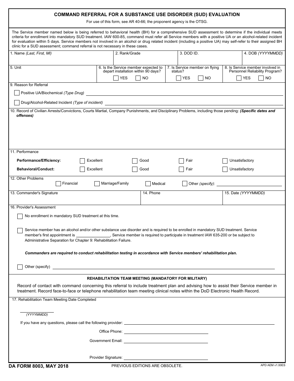 DA Form 8003 - Fill Out, Sign Online and Download Fillable PDF | Templateroller