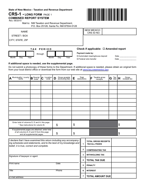 Form CRS-1 Combined Report Long Form - New Mexico