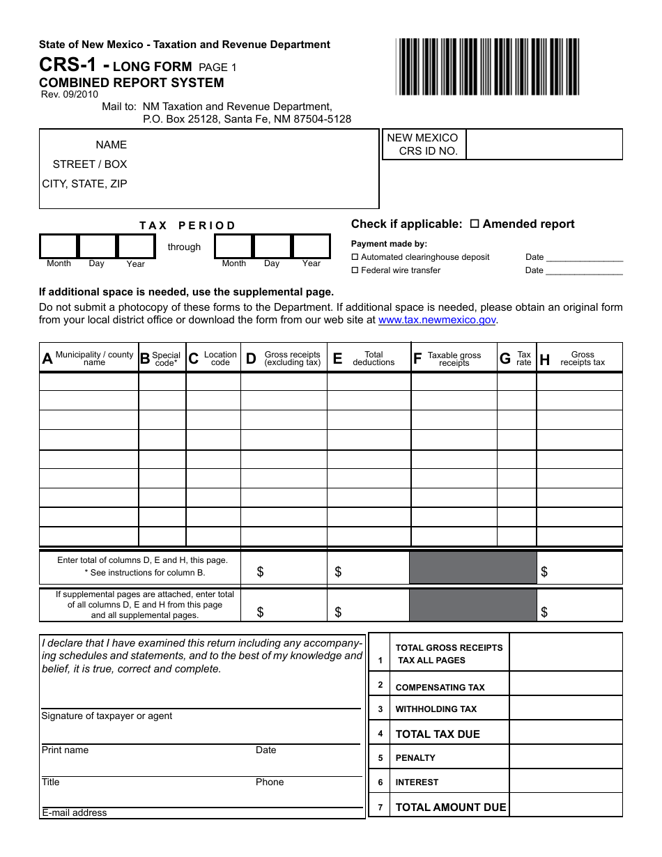 Form CRS-1 Combined Report Long Form - New Mexico, Page 1