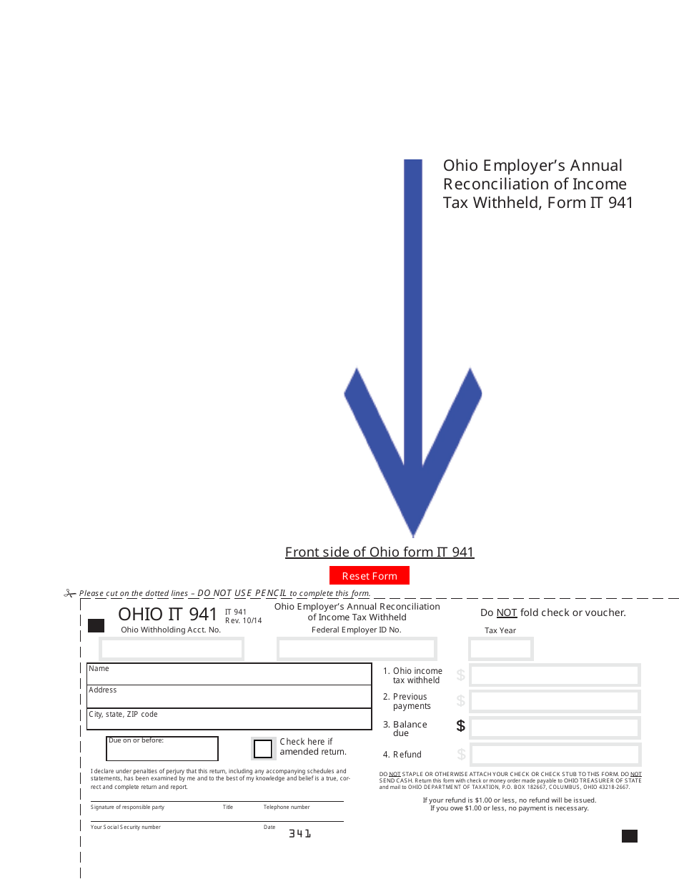 Form IT941 Ohio Employers Annual Reconciliation of Income Tax Withheld - Ohio, Page 1