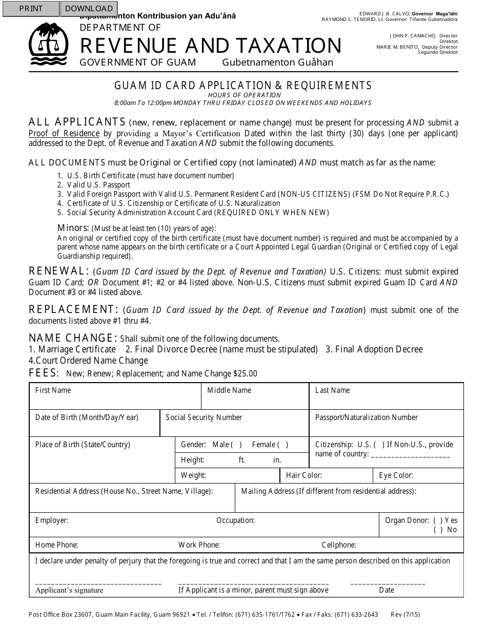 Guam Id Card Application  Requirements - Guam, Page 1