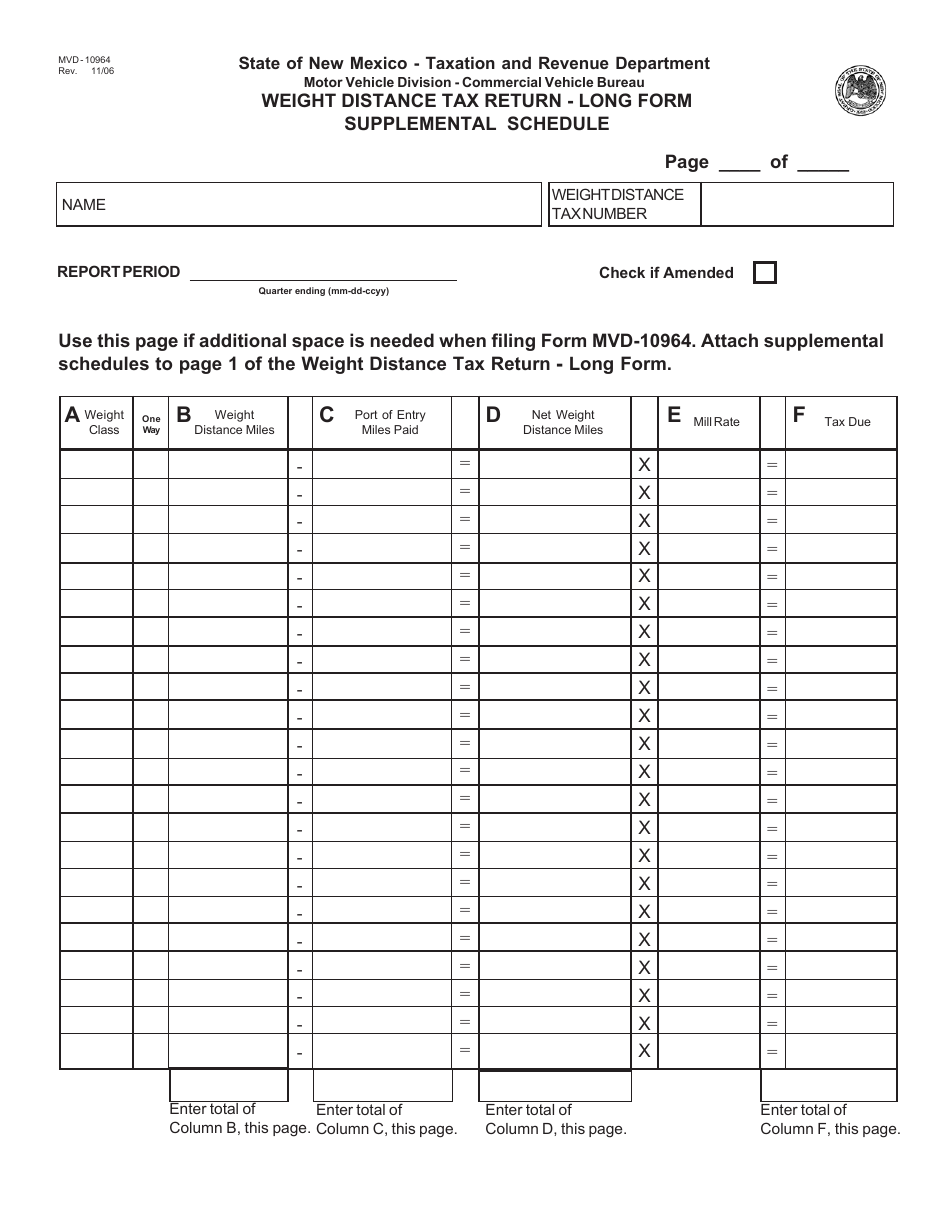Form MVD-10964 Weight Distance Tax Return Long Form - New Mexico, Page 2