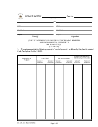 Form CC-DR-033 Joint Statement of Parties Concerning Marital and Non-marital Property - Maryland