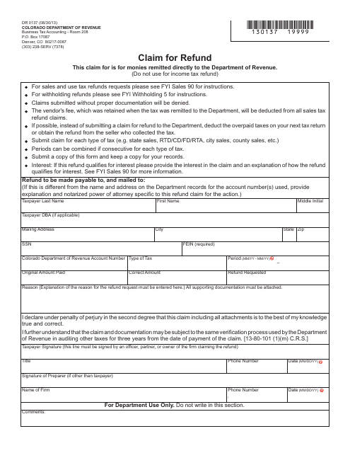 Form DR0137  Printable Pdf