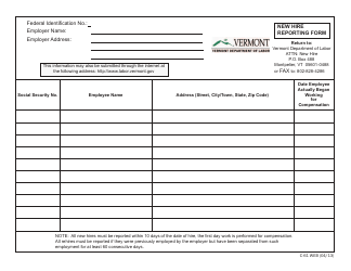 DOL Form C-61 New Hire Reporting Form - Vermont