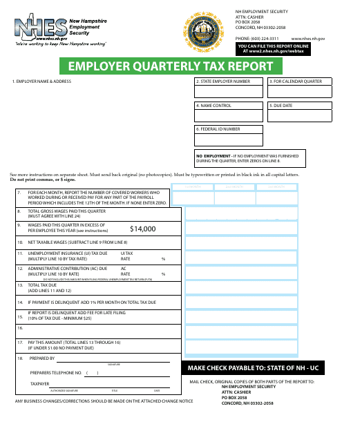 Employer Quarterly Tax Report - New Hampshire