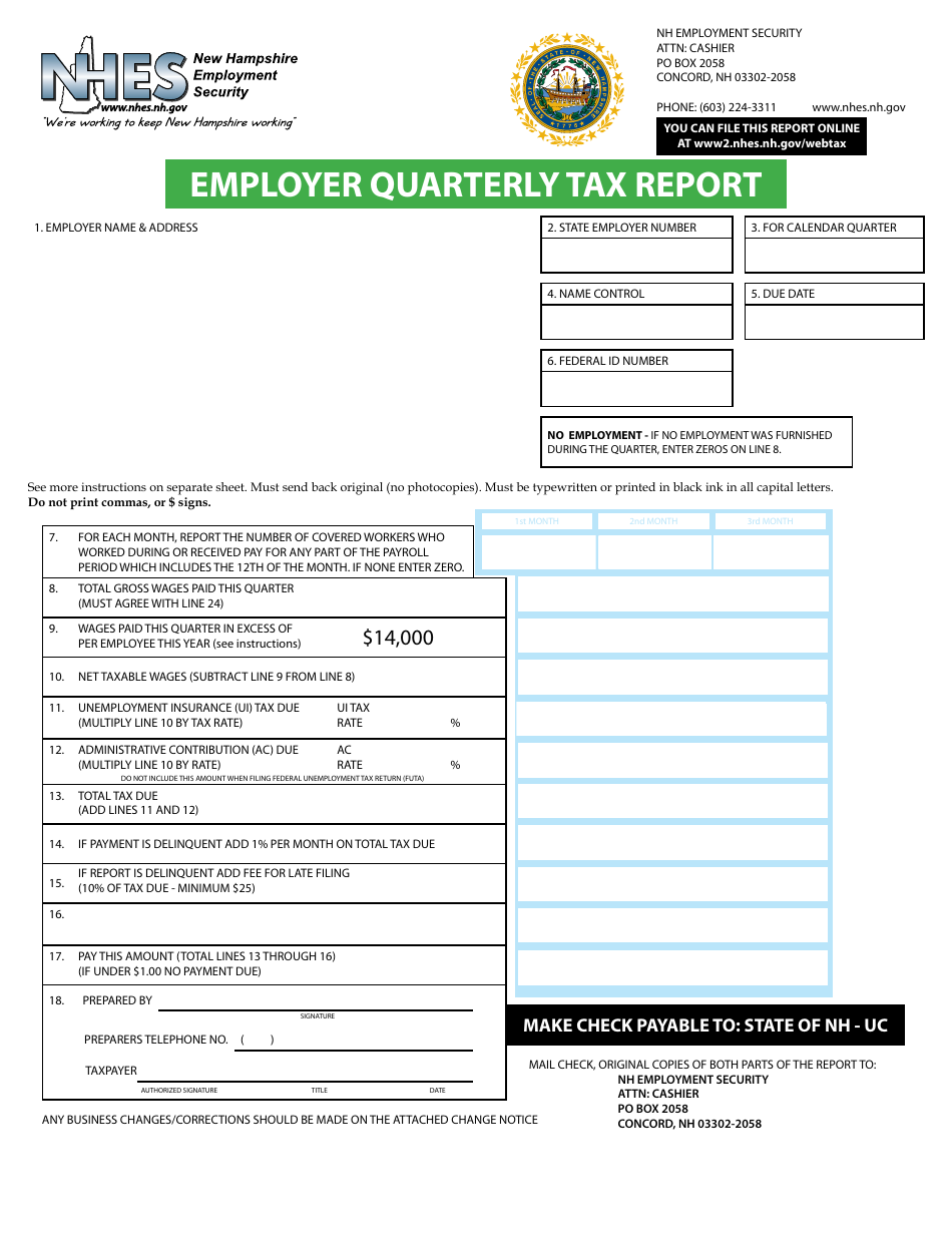 Employer Quarterly Tax Report - New Hampshire, Page 1