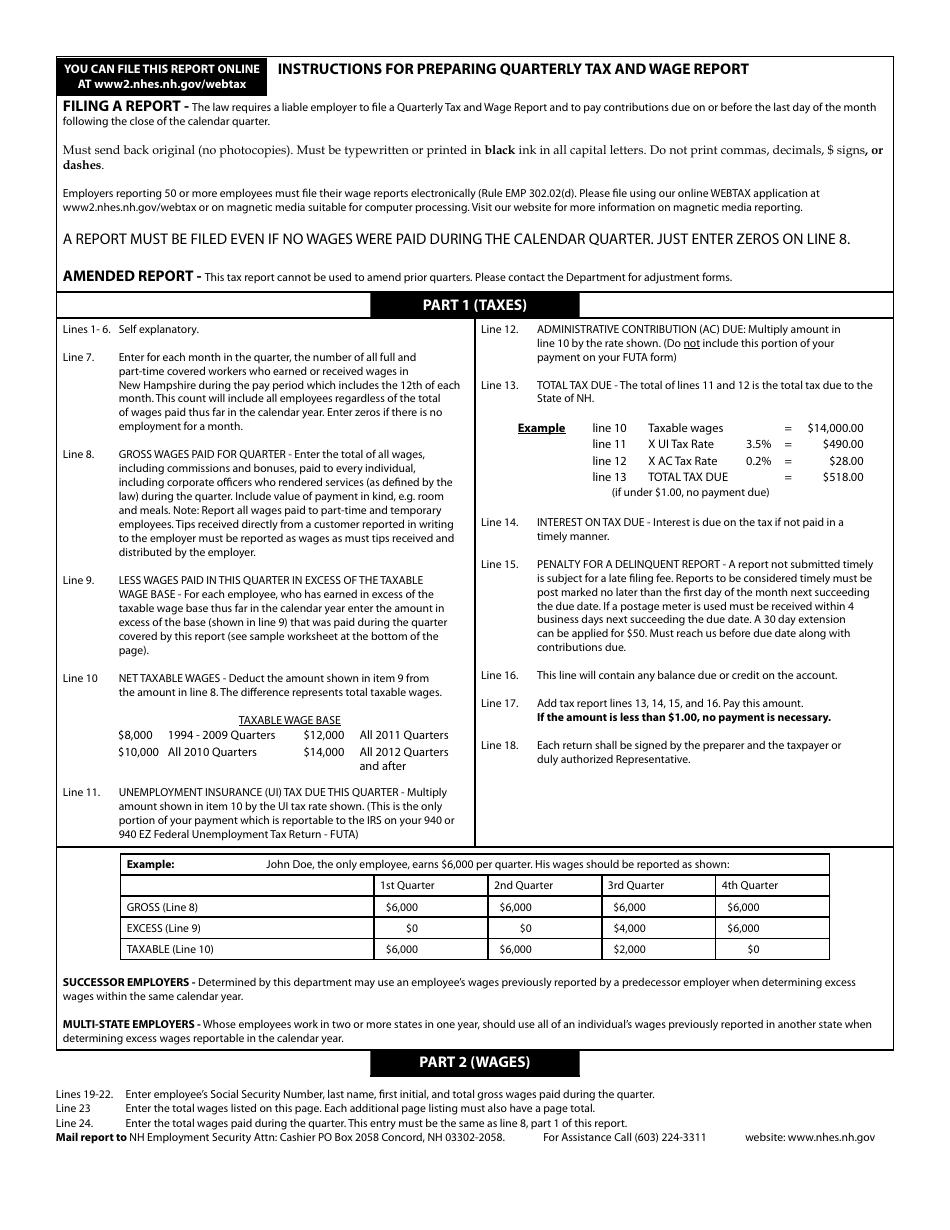 Employer Quarterly Tax Report - New Hampshire, Page 3