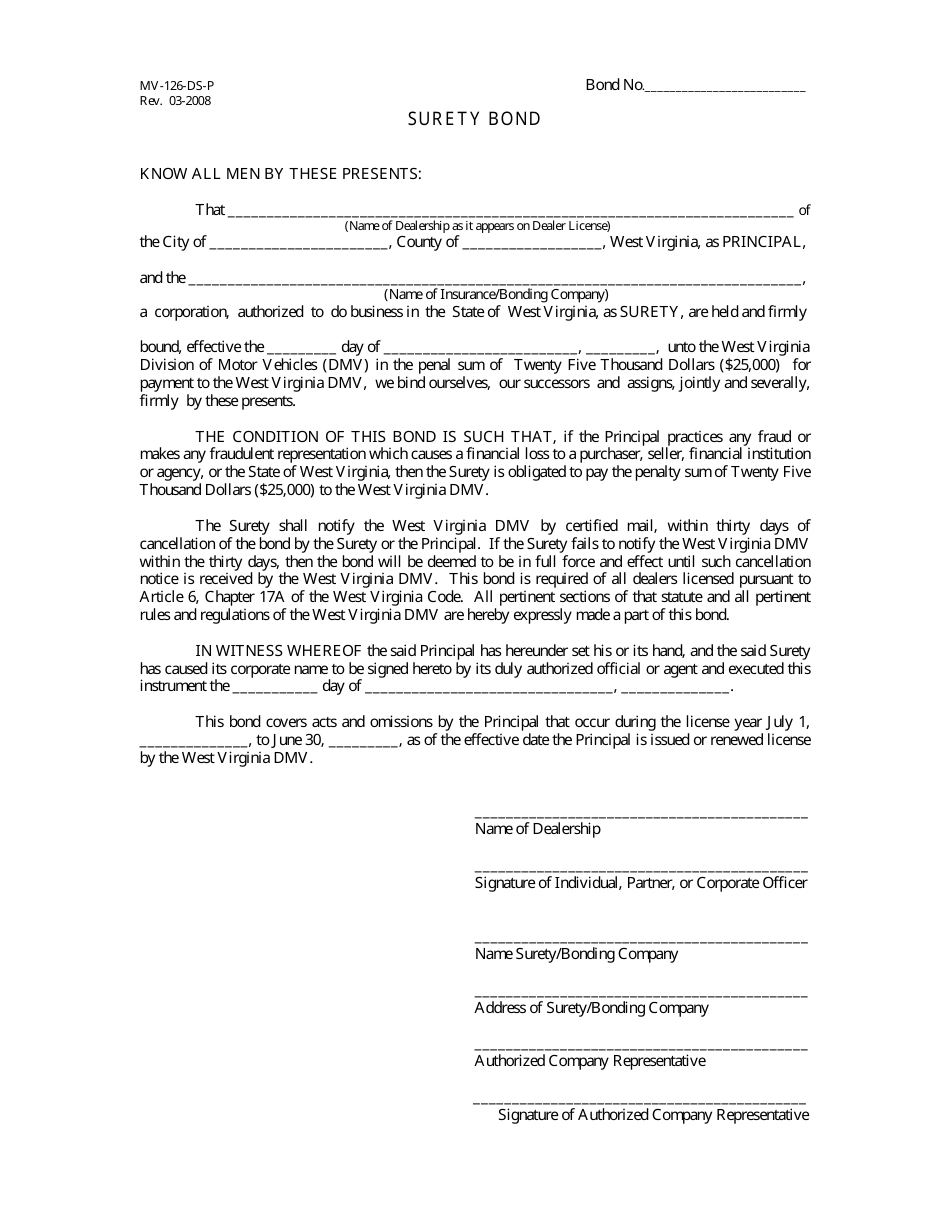 Form MV126DSP Fill Out, Sign Online and Download Fillable PDF