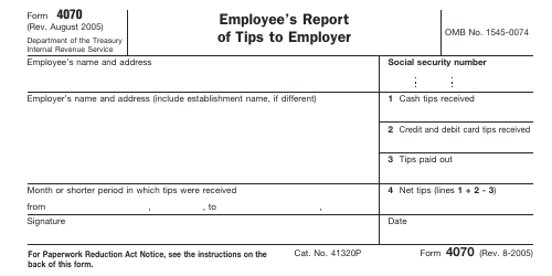 IRS Form 4070 &quot;Employee's Report of Tips to Employer&quot;