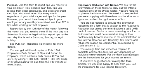 IRS Form 4070 &quot;Employee's Report of Tips to Employer&quot;, Page 2