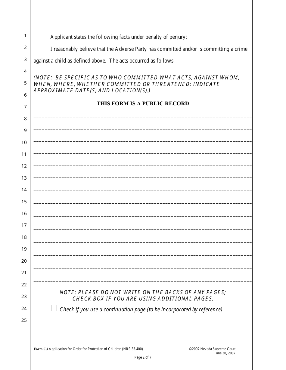 Form C-3 Application for Order for Protection of Children (Nrs 33.400) - Nevada, Page 2