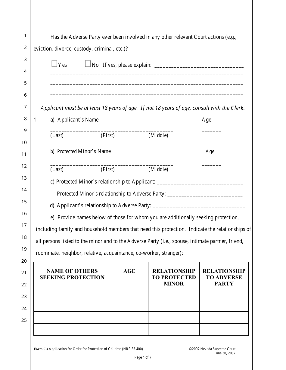 Form C-3 Application for Order for Protection of Children (Nrs 33.400) - Nevada, Page 4
