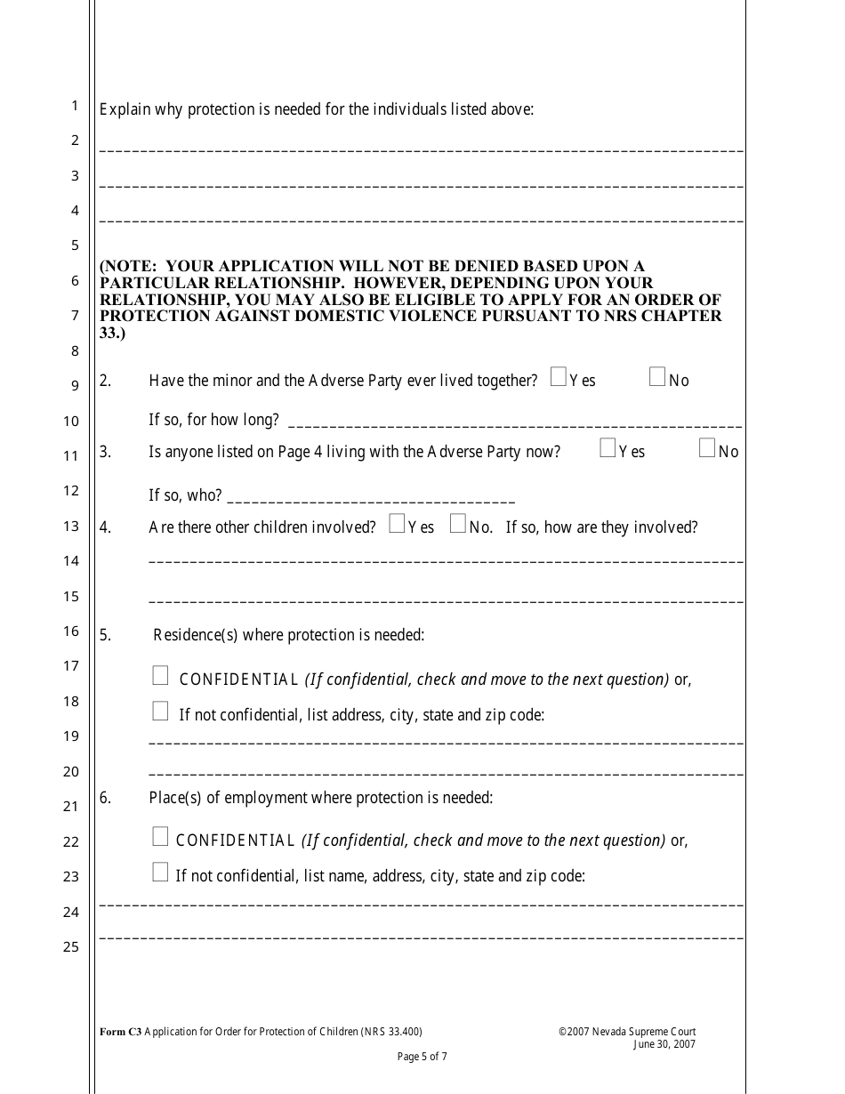 Form C-3 Application for Order for Protection of Children (Nrs 33.400) - Nevada, Page 5