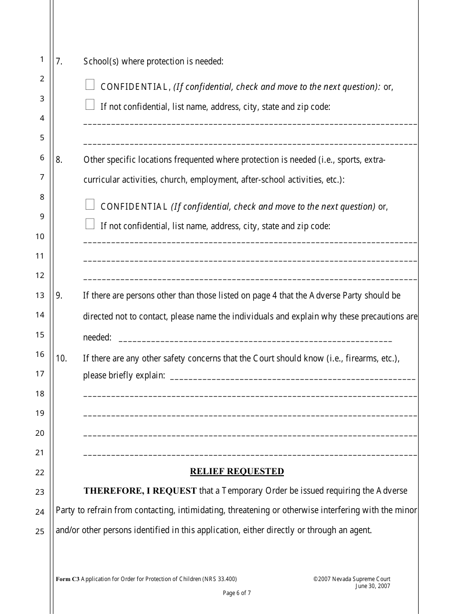 Form C-3 Application for Order for Protection of Children (Nrs 33.400) - Nevada, Page 6