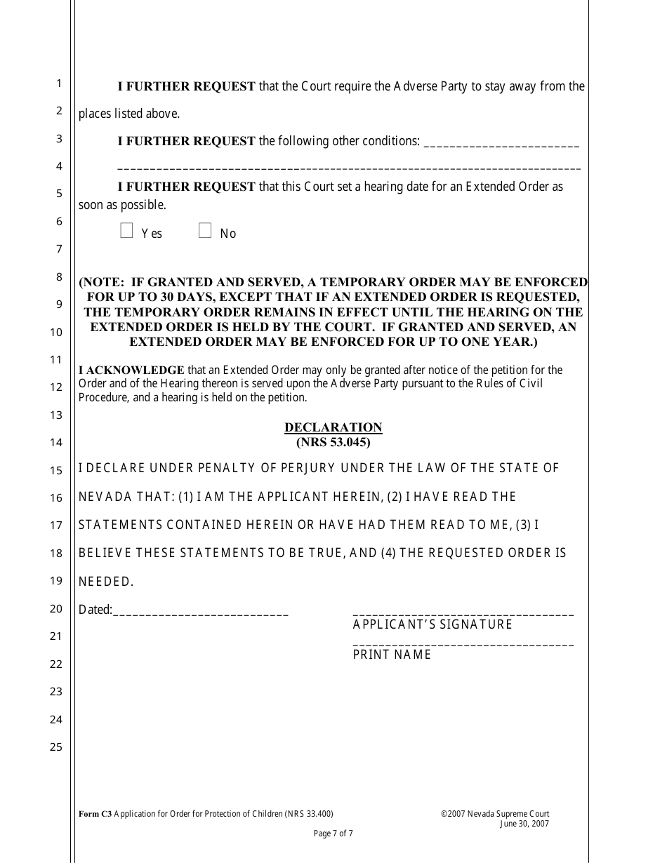 Form C-3 Application for Order for Protection of Children (Nrs 33.400) - Nevada, Page 7