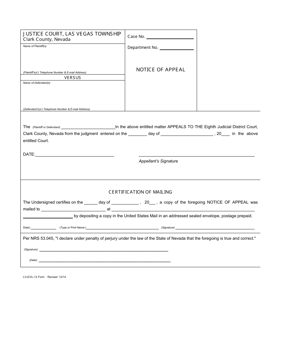 Form LVJCVL-12 - Fill Out, Sign Online and Download Fillable PDF ...