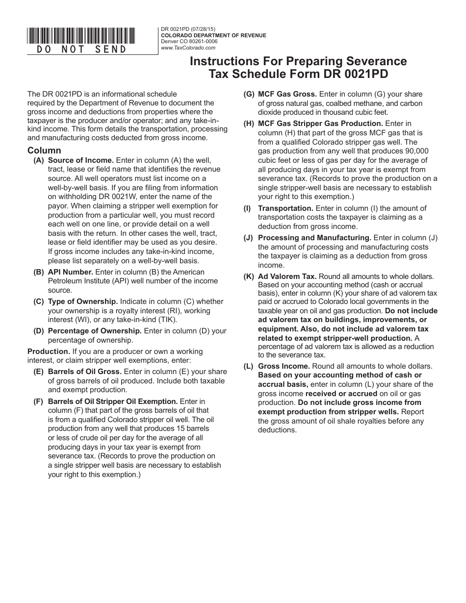 Form DR0021PD Detail Information for Producers - Colorado, Page 1