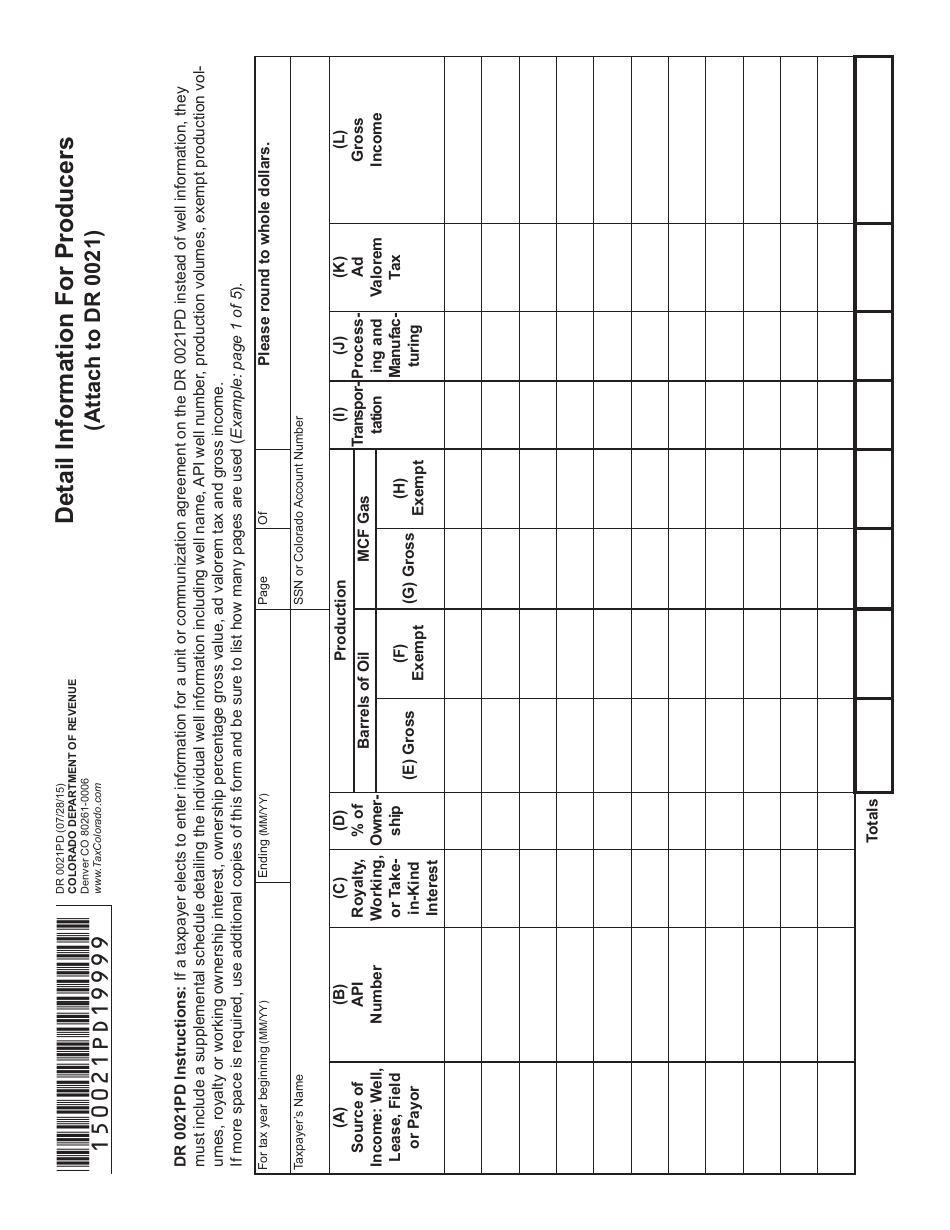 Form DR0021PD Detail Information for Producers - Colorado, Page 2