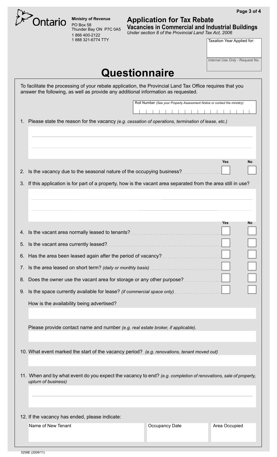 Application for Tax Rebate Vacancies in Commercial and Industrial Buildings Under Section 8 of the Provincial Land Tax Act, 2006 - Ontario, Canada, Page 4
