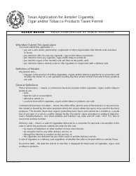 Form AP-193-1 Texas Application for Retailer Cigarette, Cigar, and/or Tobacco Products Taxes Permit - Texas
