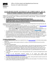 Form AF-5 Lead-Based Paint Affidavit of Compliance - Violations Corrected After August 1, 2004 - New York City