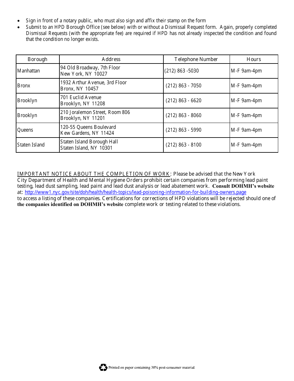 Form AF-5 Lead-Based Paint Affidavit of Compliance - Violations Corrected After August 1, 2004 - New York City, Page 2