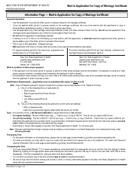 Document preview: Form DOH-4382 Mail-In Application for Copy of Marriage Certificate - New York