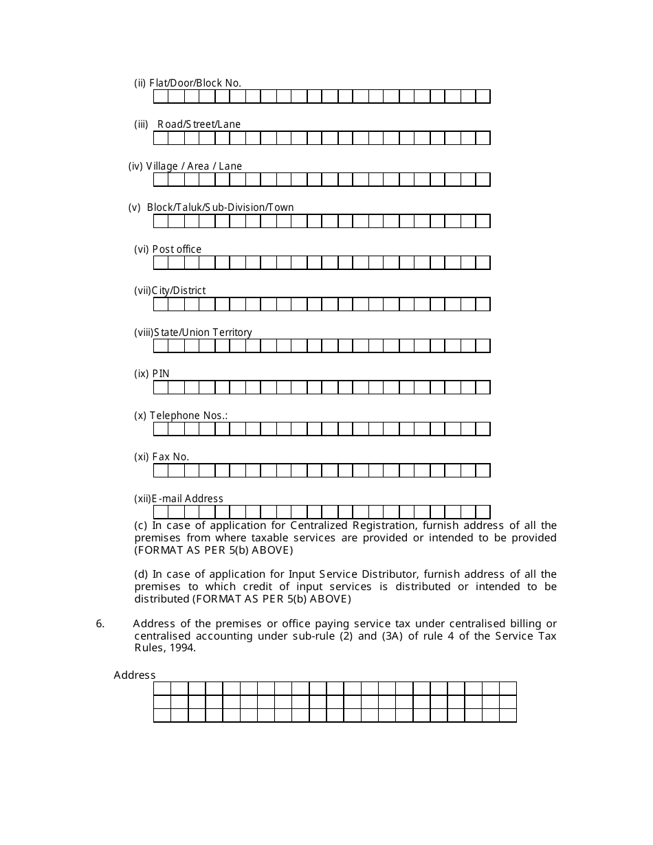 Form ST-1 Application Form for Registration Under Section 69 of the Finance Act, 1994 (32 of 1994) - India, Page 3