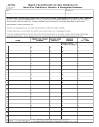 Form WI1722 &quot;Report of Sales/Transfers to Idaho Distributors for Idaho Wine Distributors, Wineries, &amp; Strong Beer Breweries&quot; - Idaho