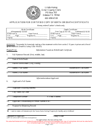 Document preview: Application Form for Certified Copy of Birth or Death Certificate - County of Ector, Texas