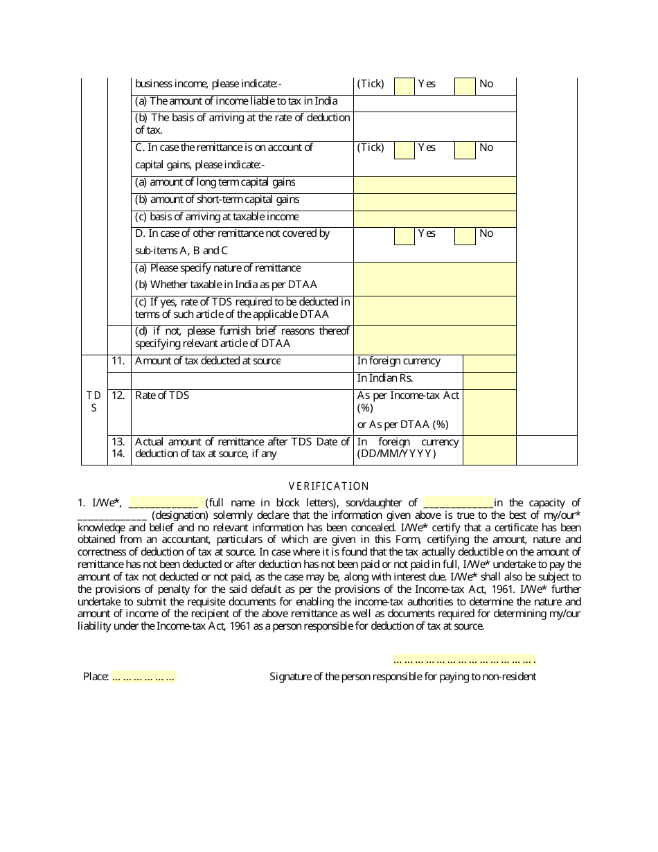 Form 15CA Information to Be Furnished for Payments to a Non-resident Not Being a Company, or to a Foreign Company - India, Page 6