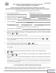 Document preview: Form RP-462 Application for Exemption From Real Property Taxes for Property Used as Residence of Officiating Clergy ( parsonage or manse ) - New York
