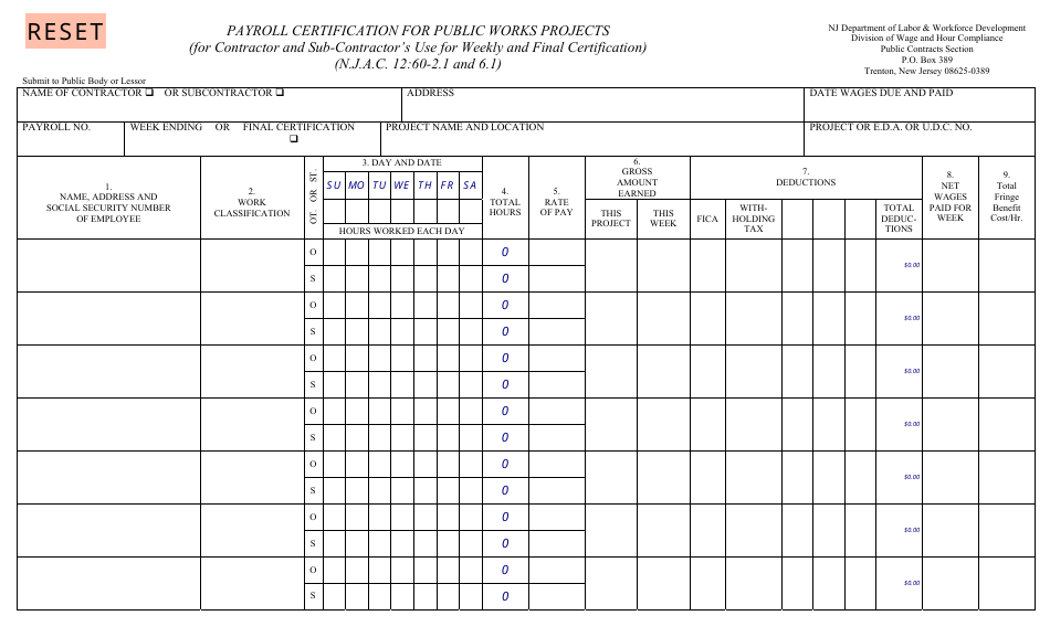 New Jersey Payroll Certification for Public Works Projects Fill Out