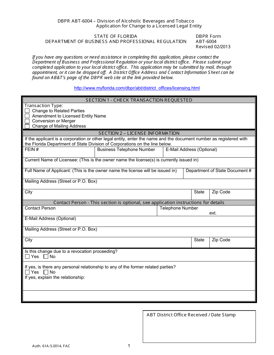 Form ABT-6004 Change of Officer / Stockholder / Amended Corporate Name Application - Florida, Page 5
