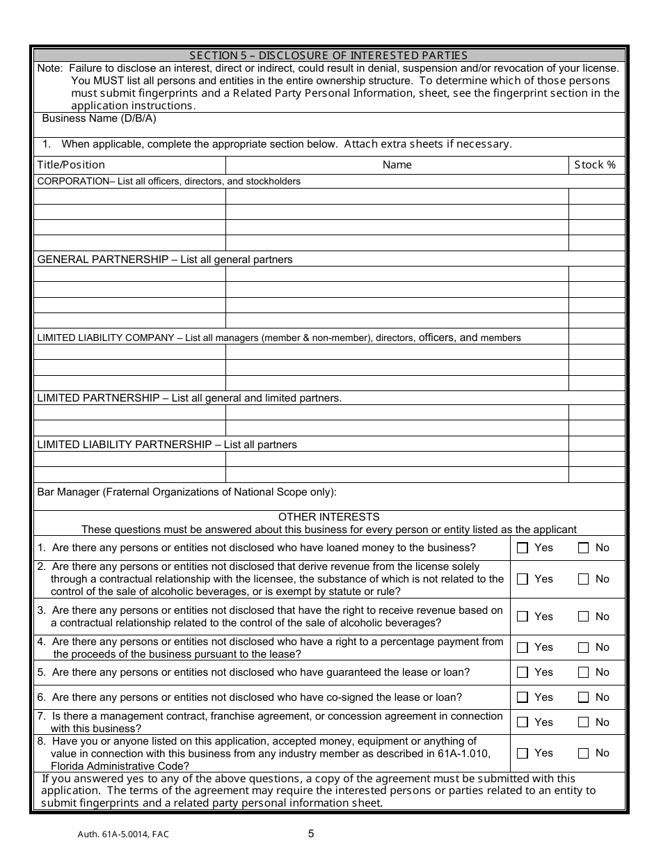 Form ABT-6004 Change of Officer / Stockholder / Amended Corporate Name Application - Florida, Page 9
